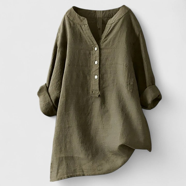 Calantha | Elegant White Button-Front Linen Shirt