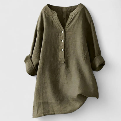 Calantha | Elegant White Button-Front Linen Shirt
