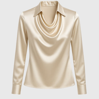 Alethea | Beige Elegant Blouse with Draped Cowl Neck