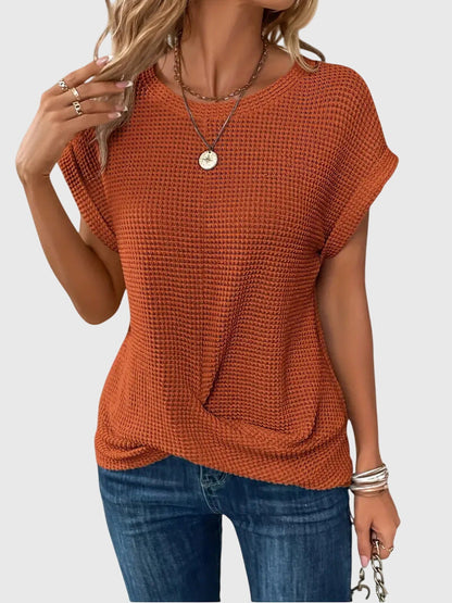Aria | Elegant Burnt Orange Blouse with Crew Neck