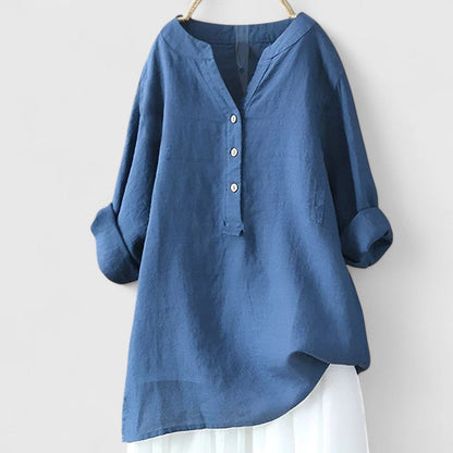 Calantha | Elegant White Button-Front Linen Shirt