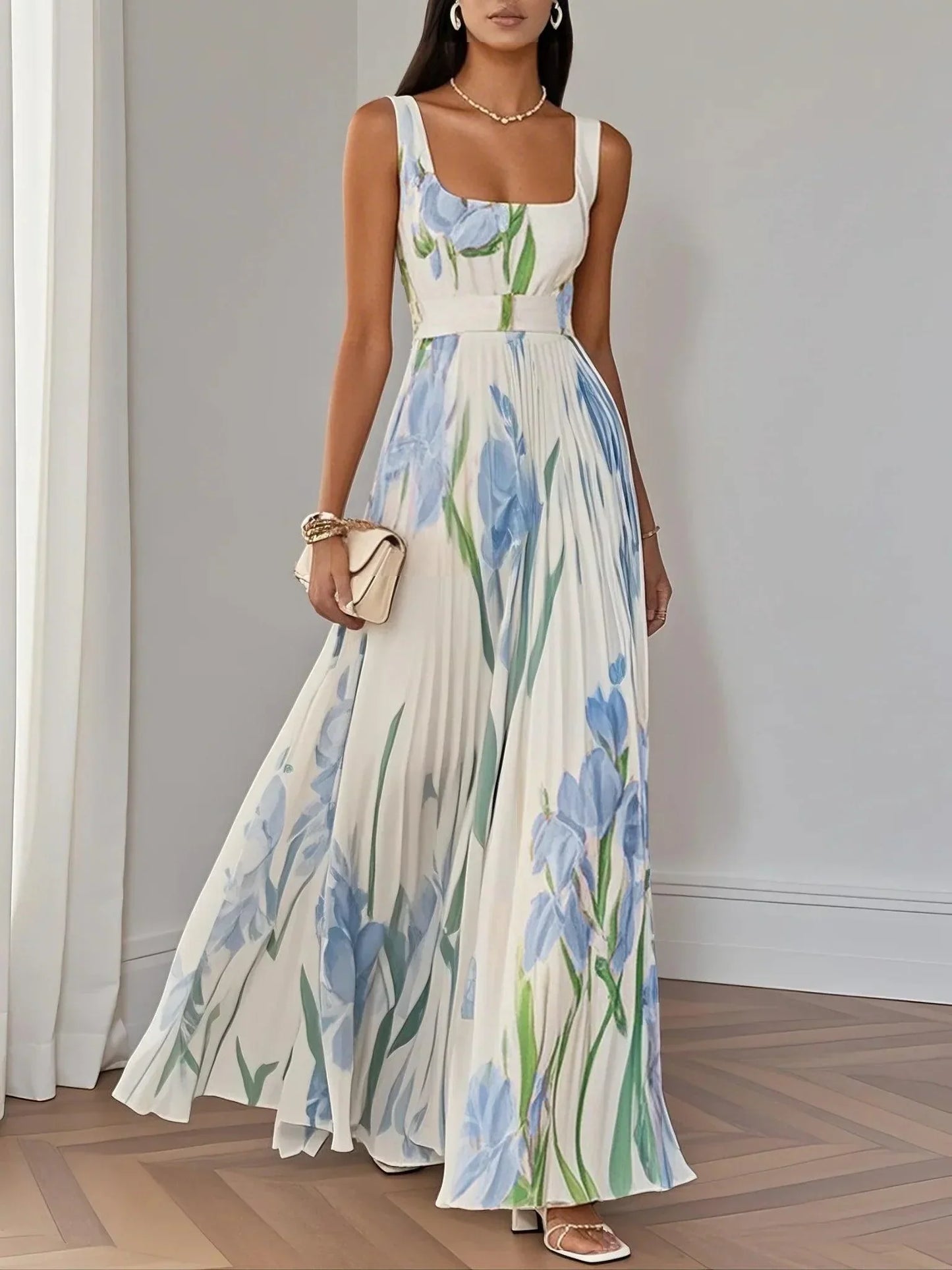 Astrid | Women’s Boho Floral Flowing A Line Dress in Ivory
