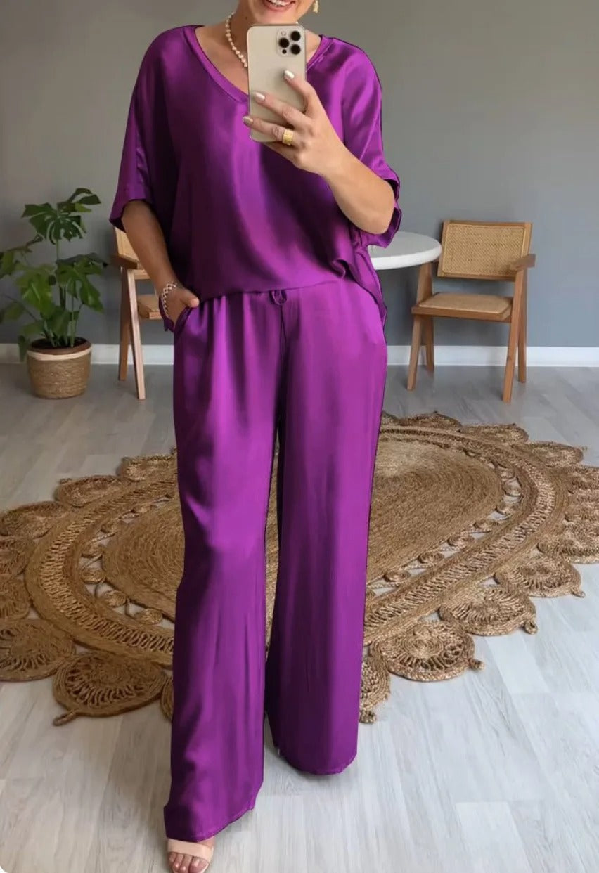 Astrid | Women’s Black Chiffon Two-Piece Wide-Leg Set