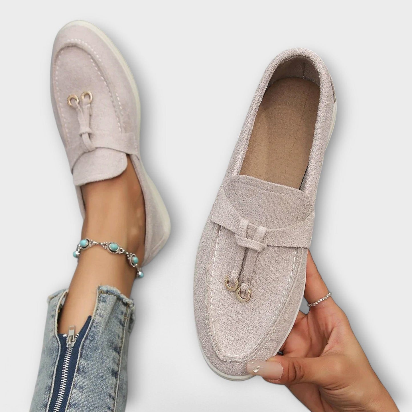 Astrid | Soft Beige Suede ClaSsic Women’s Loafers