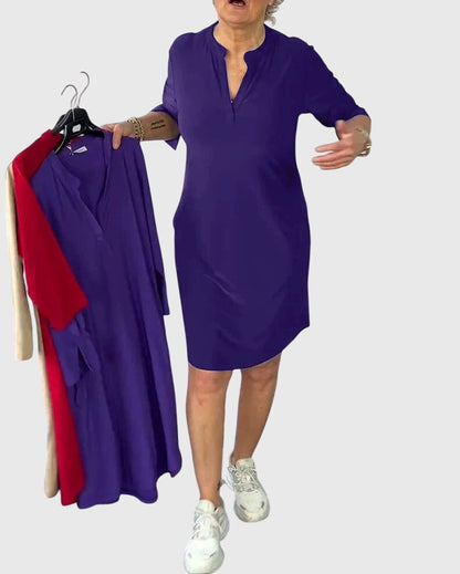 Dark Navy Solid V-Neck Dress