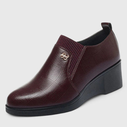 Calantha | Elegant Black Leather Wedge Shoes