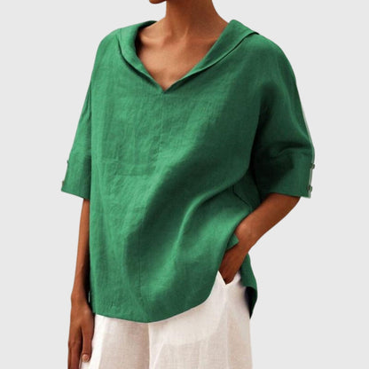 Astrid | Black Linen Casual Loose-Fit Blouse