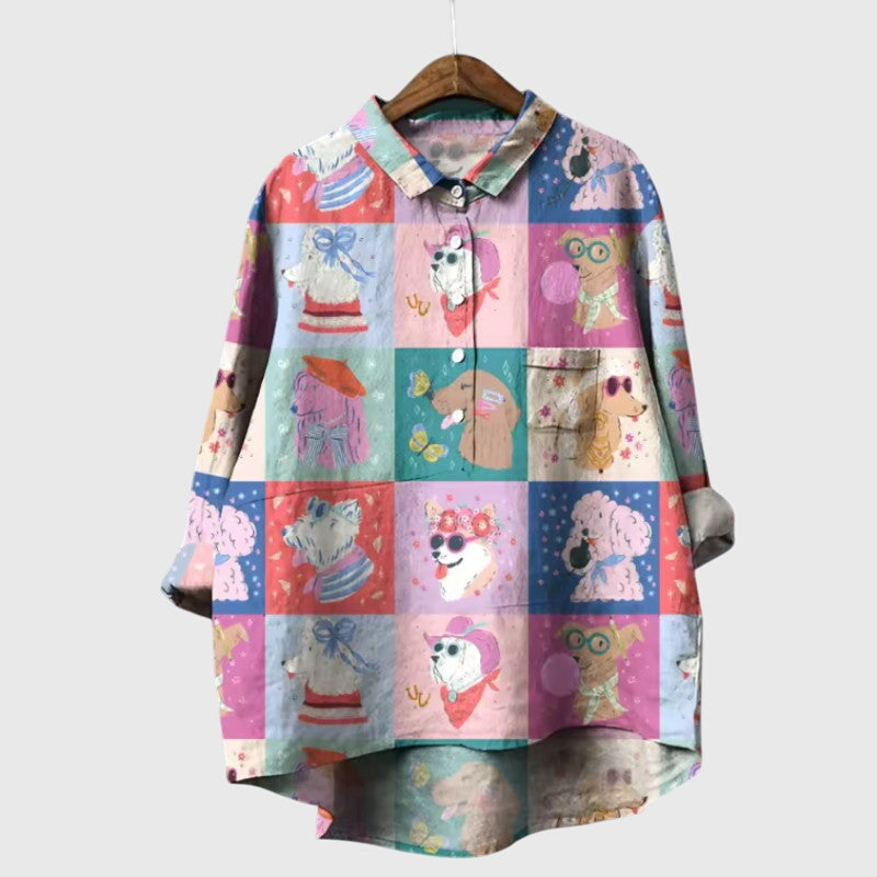 Alethea | Mint Green Dog Print Blouse