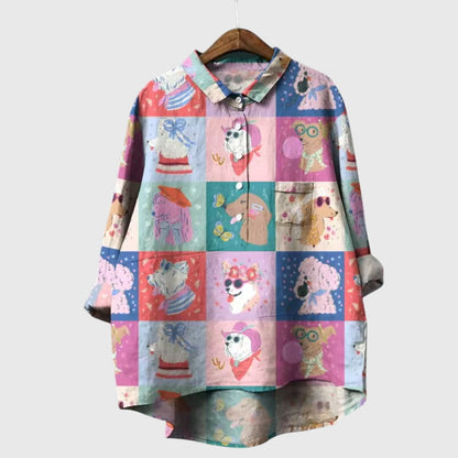 Alethea | Mint Green Dog Print Blouse