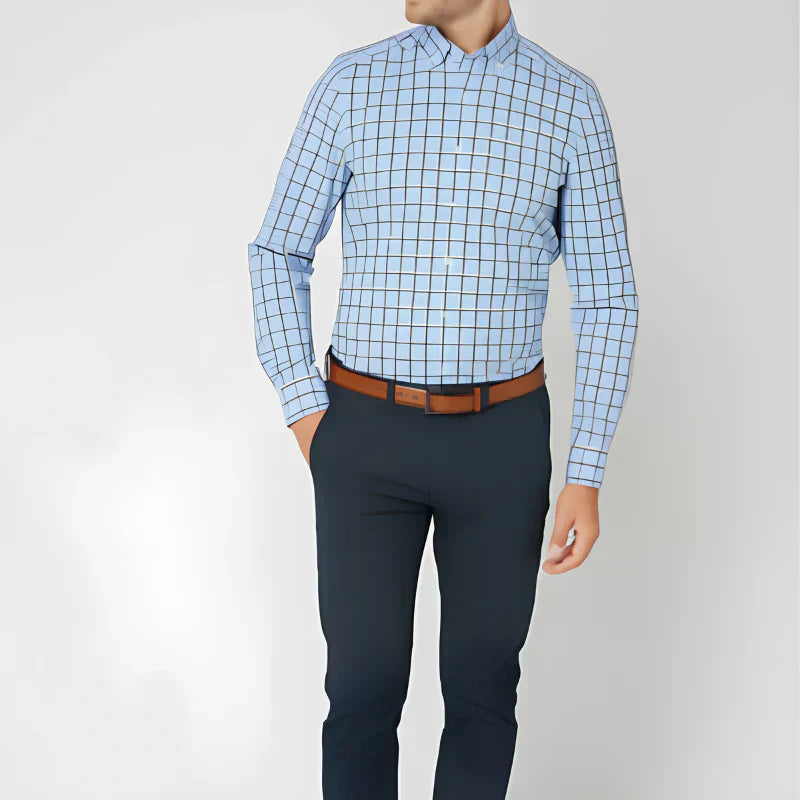 Benedict | Dark Navy Red Striped Check Cotton Shirt
