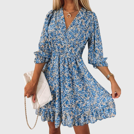 Calista | Blue Floral Puff Sleeve Dress