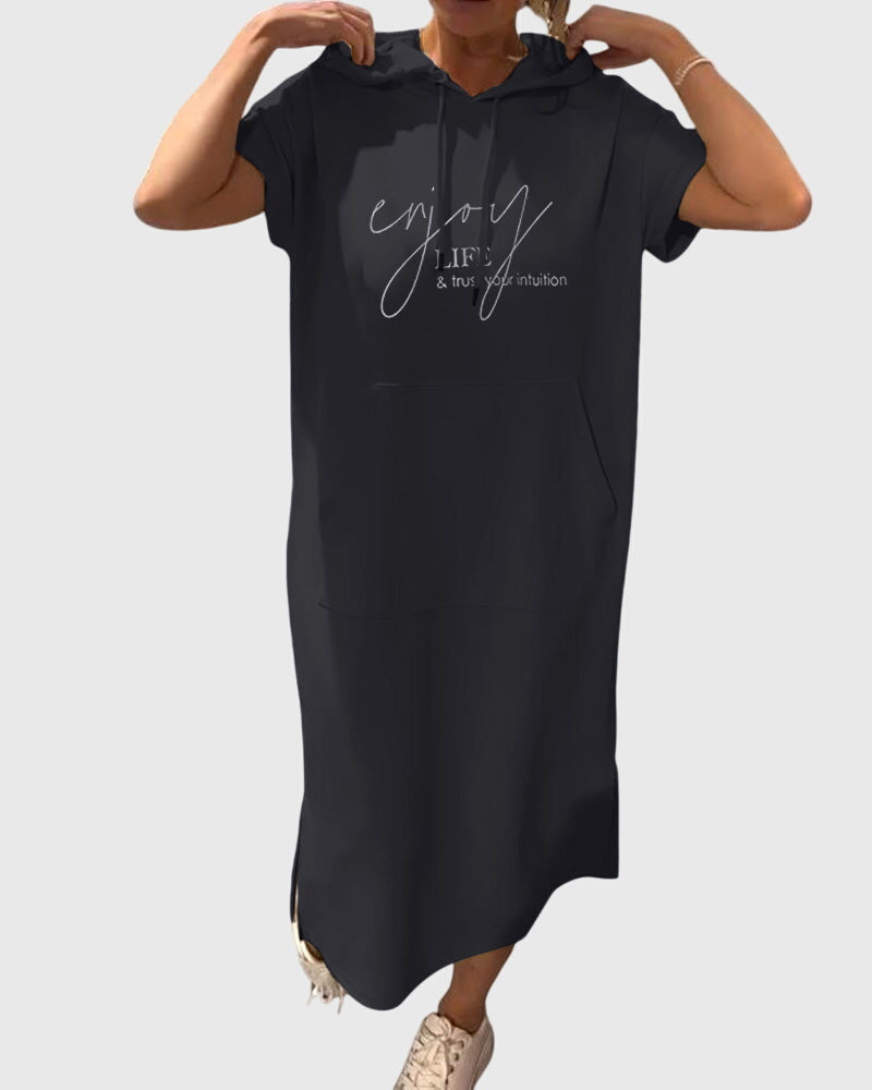 Alethea | Silky Casual Hoodie Dress in Burnt Orange