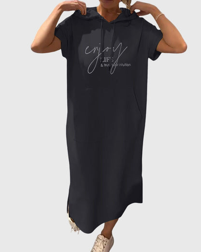 Alethea | Silk Casual Hoodie Dress in Burnt Orange