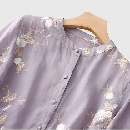 Astrid | Elegant Ivory Top With Embroidered Flowers