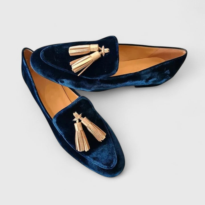 Calista | Luxury Navy Velvet Tassel Loafers