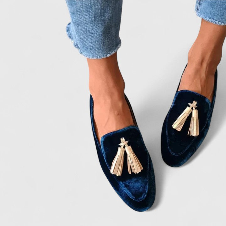 Calista | Luxury Navy Velvet Tassel Loafers