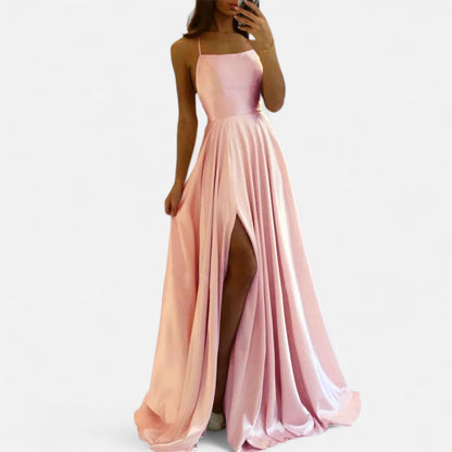 Astrid | Elegant Mint Green Women’s Modern Fit Satin Slit Maxi Dress