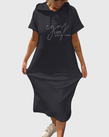 Alethea | Silky Casual Hoodie Dress in Burnt Orange