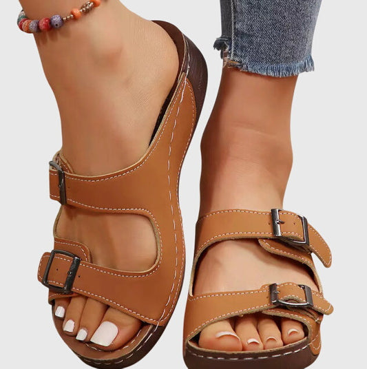 Alethea | Cognac Leather Orthopedic Sandals