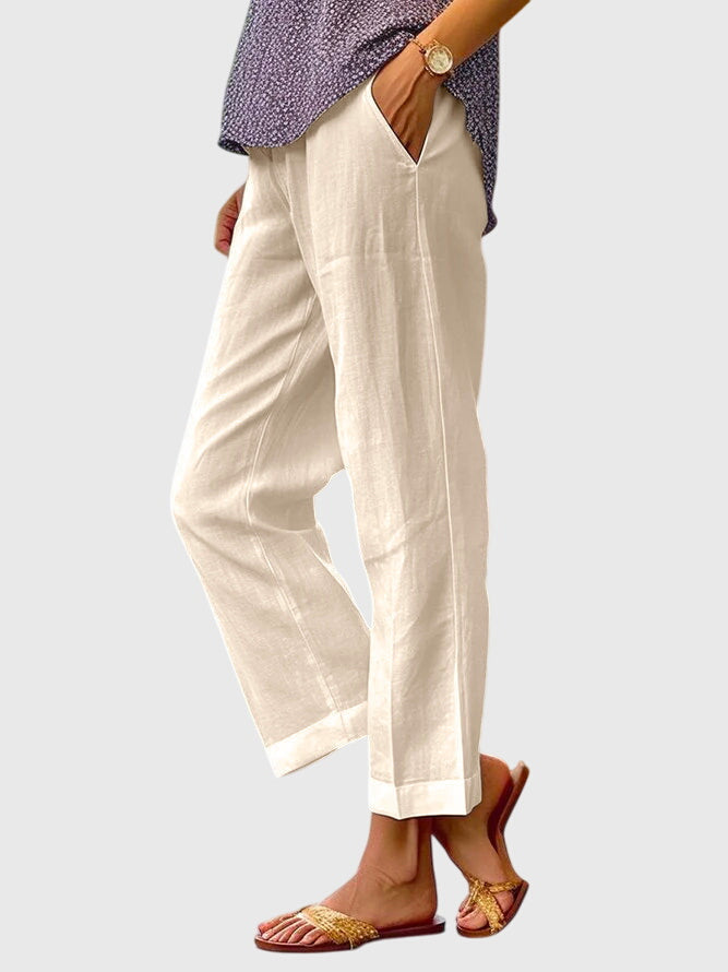 Elegant White Linen Women's Pants