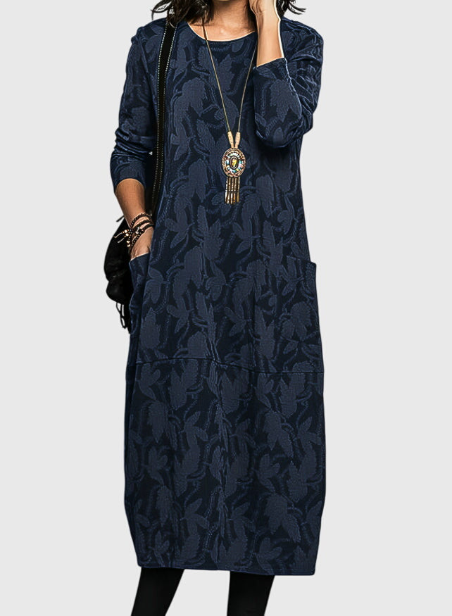 Alethea | Dark Green Casual Round-Neck Dress