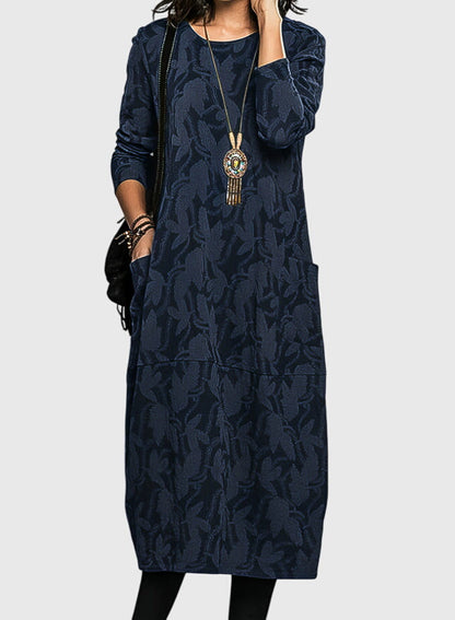 Alethea | Dark Green Casual Round-Neck Dress