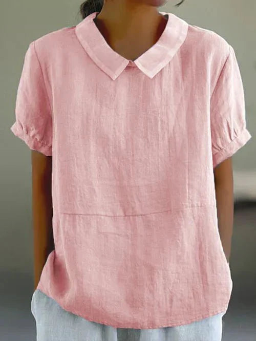Alethea | Light Blue Women's Linen Peter Pan Collar Blouse