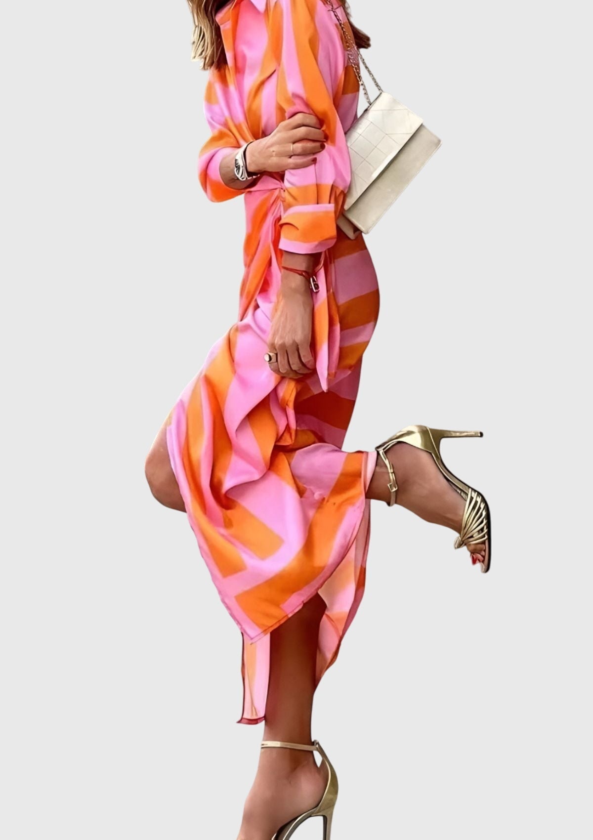 Alethea | Vibrant Orange Elegant Wrap Dress With Print