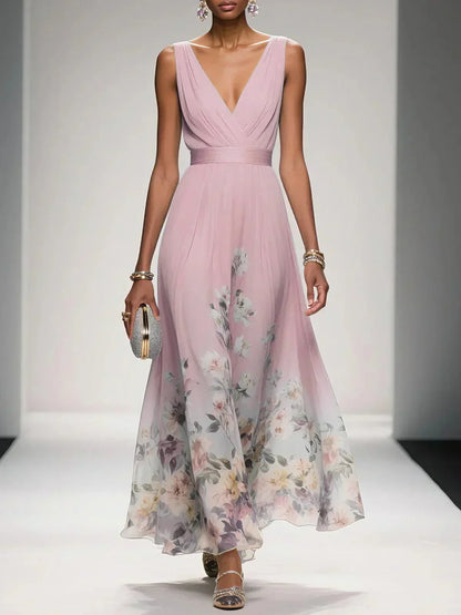 Calista | Women's Elegant Light Blue Floral Print Wedding Guest Dress