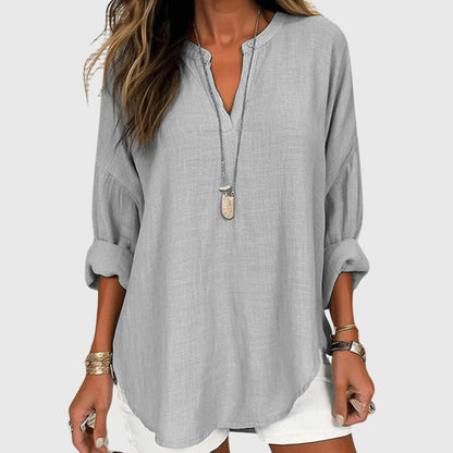 Calista | Soft Sky Blue Flowy Elegant Beach Shirt