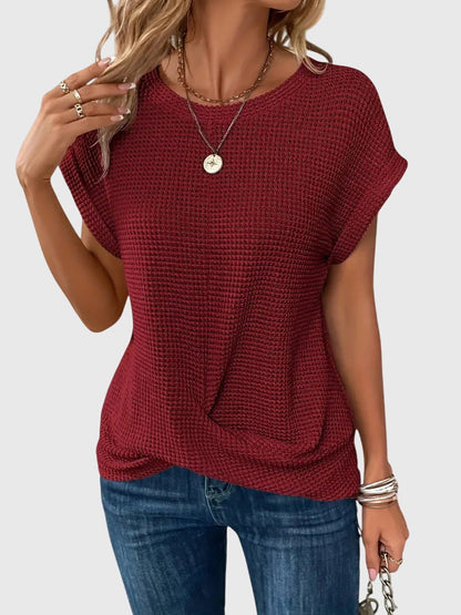 Aria | Elegant Burnt Orange Blouse with Crew Neck