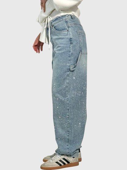 Astrid | Women’s Dark Blue Sparkle Diamond Denim Pants