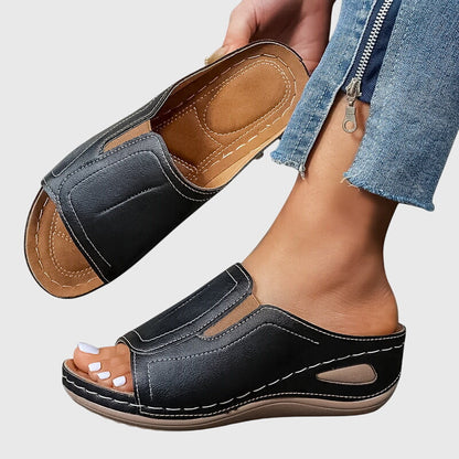 Calista | Black Leather Orthopedic Sandals