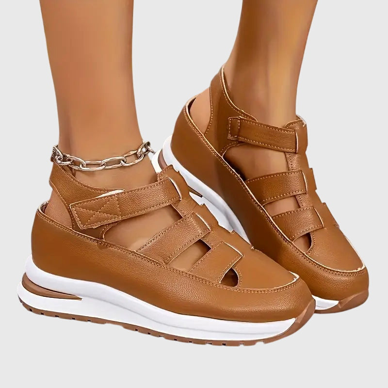 Alethea | Black Leather Orthopedic Sandals