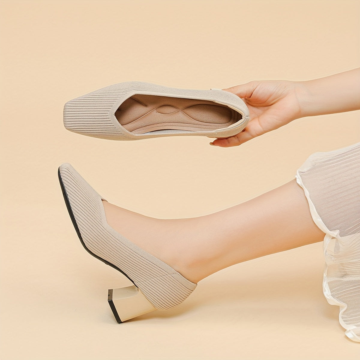 Alethea | Taupe Ribbed Orthopedic Heels