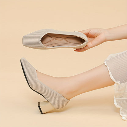 Calantha | Beige Ribbed Orthopedic Heels