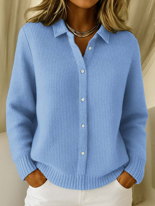 Astrid | Elegant Sky Blue Classic Knitted Button Cardigan