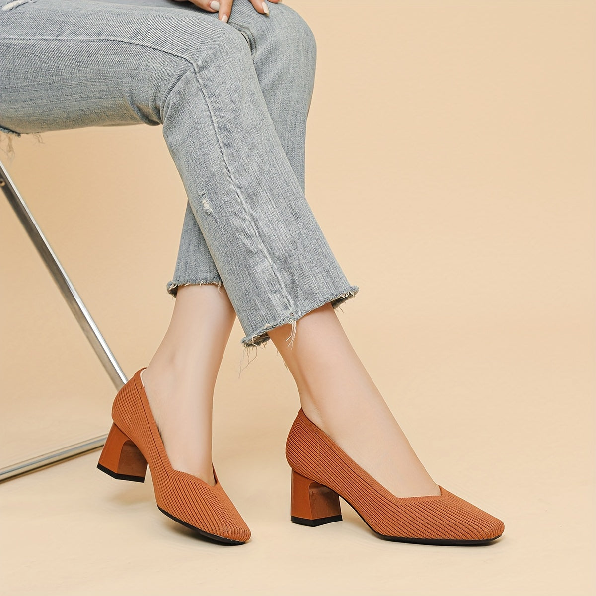 Calantha | Beige Ribbed Orthopedic Heels
