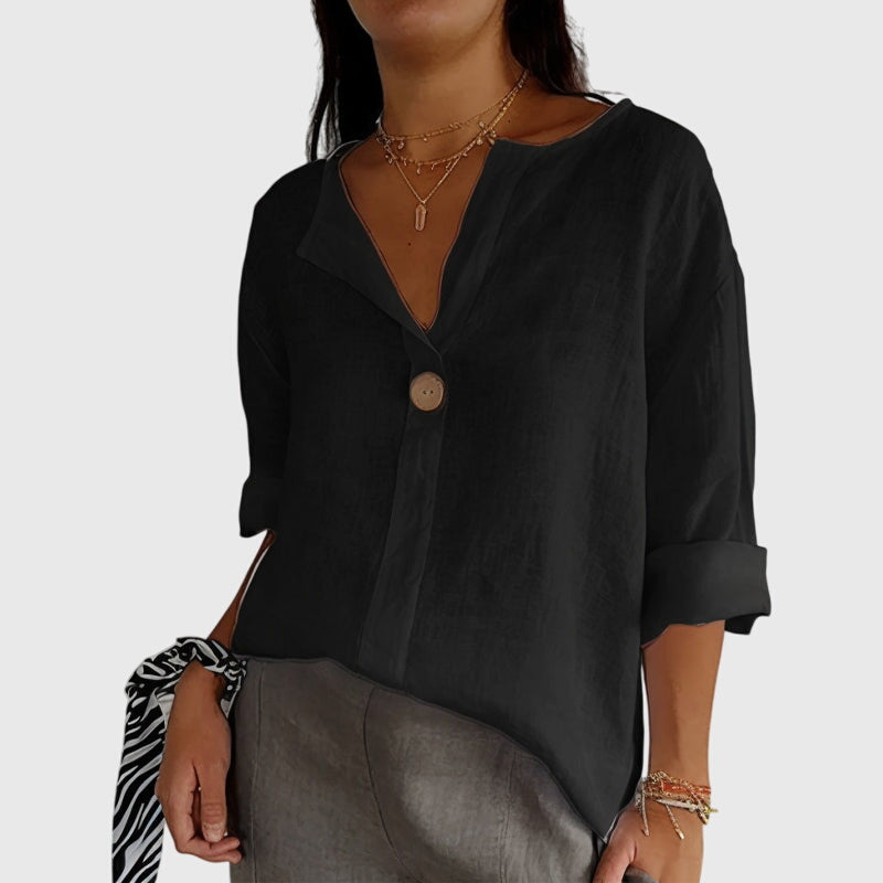 Calista | Cream Linen Elegant Blouse