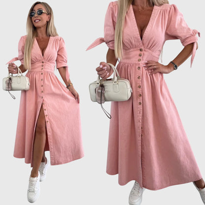 Alethea | Blush Elegant Denim Dress