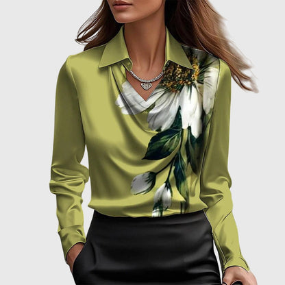 Alethea | Beige Elegant Blouse with Draped Cowl Neck