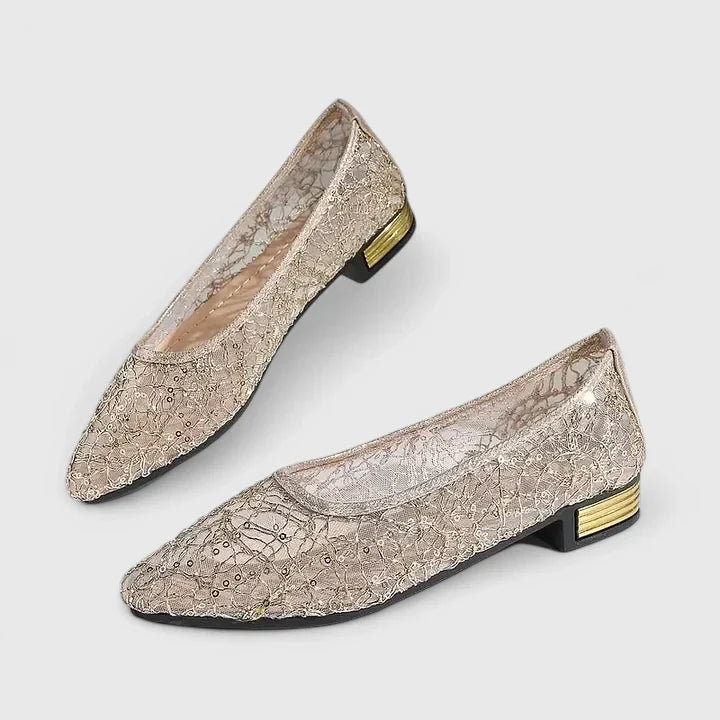 Calantha | Lace Gold Low Heel Orthopedic Shoes