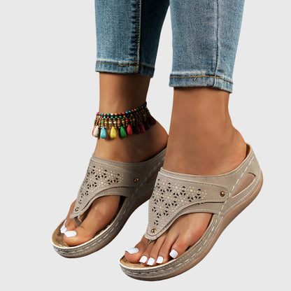 Calista | Brown Beaded Comfortable Sandals