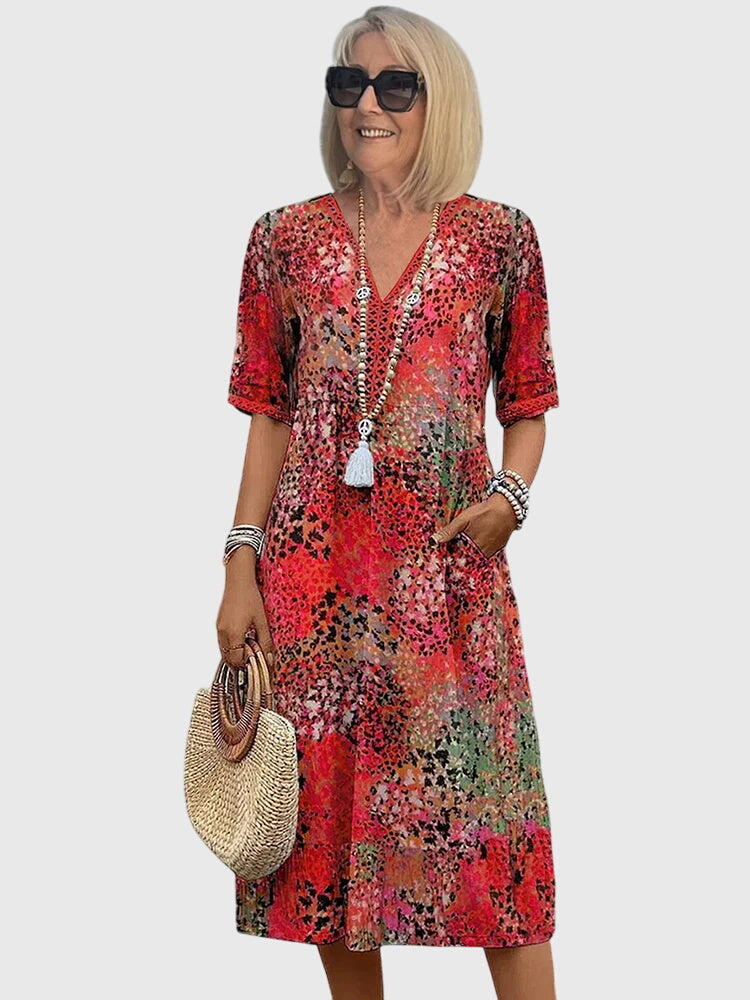 Astrid | Elegant Floral Silk Midi Dress