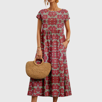 Calista | Elegant Red Floral Dress