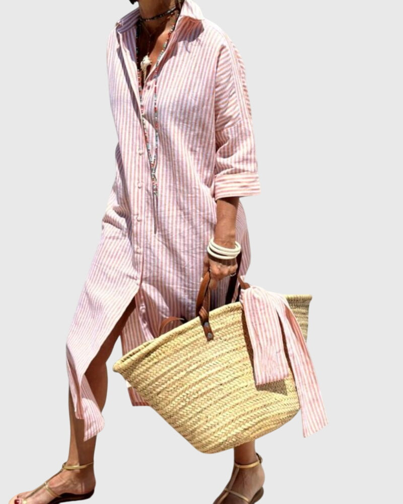 Astrid | Soft Pink Striped Classic Dress