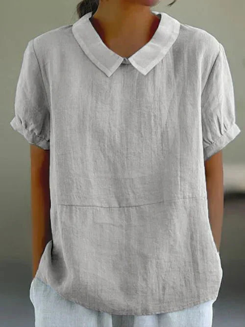 Alethea | Light Blue Women's Linen Peter Pan Collar Blouse