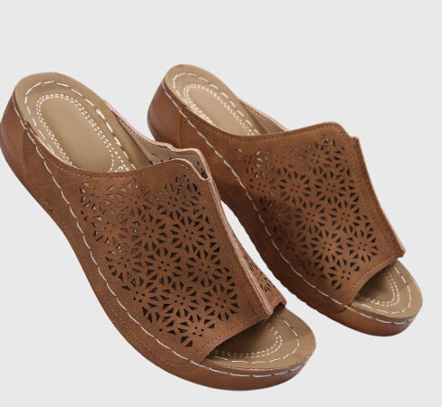 Calista | Brown Cutout Orthopedic Sandals