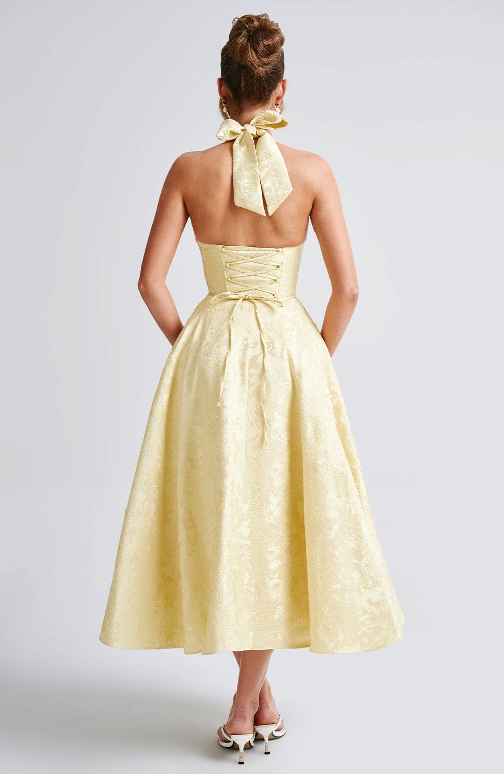 Alethea | Blush Pink Women's Wedding Guest Dress Halter Midi Dress