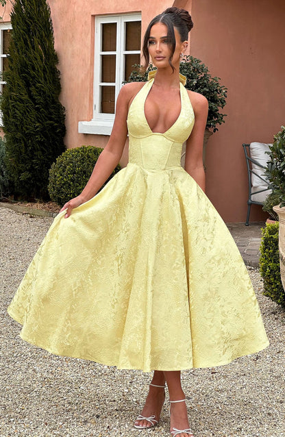Alethea | Blush Pink Women's Wedding Guest Dress Halter Midi Dress